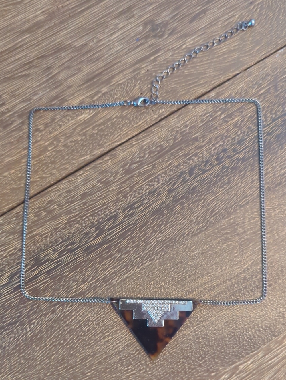 Triangle Tortoiseshell Pendant Silver Chain Necklace